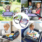 2Pcs Kids Travel Tray for Toddler Carseat, Road Trip Activities Essentials for Toddler, Kids Lap Desk Tray with Tablet Holder Stand ＆ Dry Erase Board (Dinosaur & Mermaid)