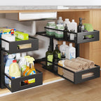 2 Packs 17IN Depth Under Sink Organizer, 2-Tier Pull Out Cabinet Organizer With Smooth Circular Rail, Large Capacity Metal Me
