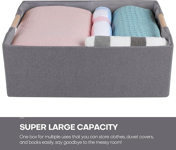 ANMINY 4PCS Storage Baskets for Organizing Collapsible Fabric Storage Bins Boxes with Wood Handles Closet Shelves Cube Organi