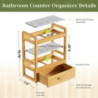 Bamboo Bathroom Countertop Organizer, 2 Tier Vanity Organizer with Drawer for Skincare & Makeup, Countertop Storage with Ston