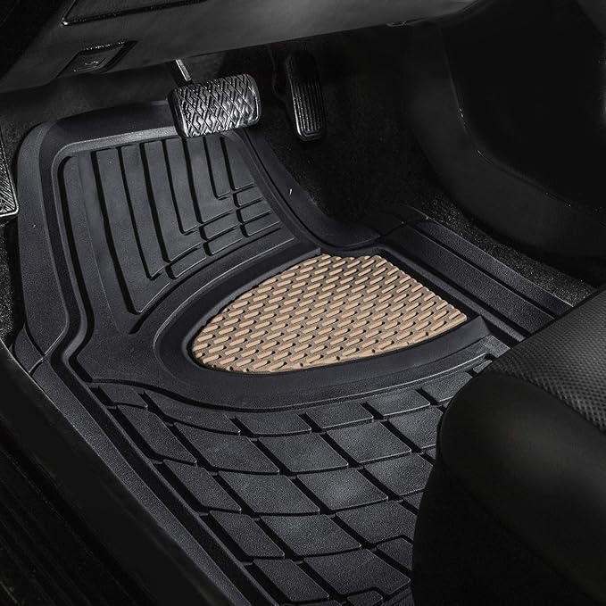 FH Group Automotive Floor Mats - Heavy-Duty Rubber Floor Mats for Cars, Universal Fit Full Set, Climaproof Floor Mats, Trimmable Floor Mats for Most Sedan, SUV, Truck Floor Mats Beige