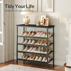 HOOBRO Shoe Rack for Entryway, 5-Tier Shoe Organizer with Adjustable Mesh Shelves, 12-16 Pairs of Shoes, Spacious Floor Mount