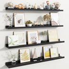 Fun Memories Picture Ledge Shelf, Black Floating Shelves Set of 4, 40 Inch Picture Shelves for Wall with Ledge, Large Nursery