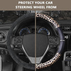 AUTOYOUTH Leopard Steering Wheel Cover - Bling Crystal Rhinestones Cheetah Print on Leather Non-Slip Breathable Design for Wo