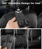 Car Hooks for Headrest, 2Pcs Seat Back Storage Hook Luxurious Leather 100% Metal Multifunctional Car Hanger & Holder for Heatrest, Seat, Bag, Purse (Black)