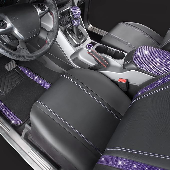 CAR PASS Bling Rhinestone Diamonds Car Seat Covers Leather Shining Rhinestone Car Floor mats Carpet with Anti-Slip Nibs Spark