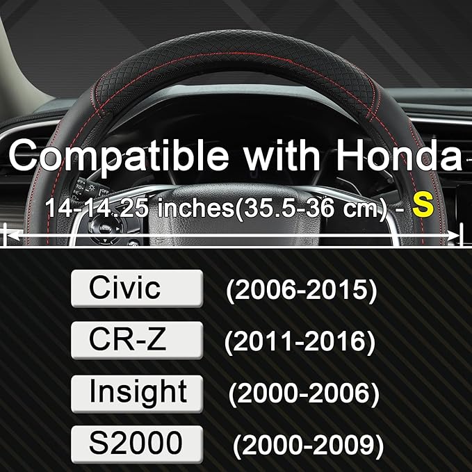 West Llama Customized Auto Car Steering Wheel Cover for Honda Civic, CR-Z, Insight, S2000, 14-14.25inch(Black+Red-Small Size)