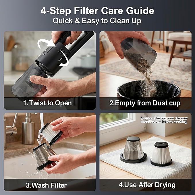 Handheld Vacuum Cordless, 5-in-1 Car Vacuum Portable Cordless 30 Mins Rapid Rechargeable Hand Vacuum Brushless Motor 19000Pa 