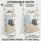 SIBRAD Expandable Blanket Ladder for Living Room, Adjustable Width (17.3"-32.3") Tall Metal Quilt Rack Wall Leaning, Rustic W