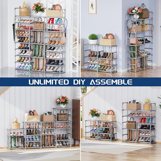 Mavivegue 9 Tiers Tall Shoe Organizer - Vertical Shoe Shelf for 50-55 Pairs, Stackable Racks for Entryway, Closet, Garage - G
