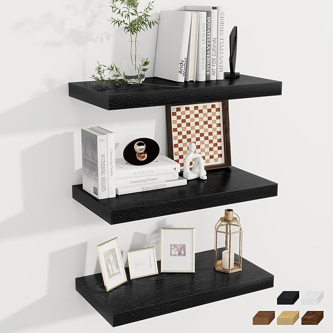 Fun Memories 24 x 12 Inch Deep Floating Shelves, 12 Inch Deep Rustic Wooden Book Shelf, Extra Deeper & Thicker Hanging Shelve
