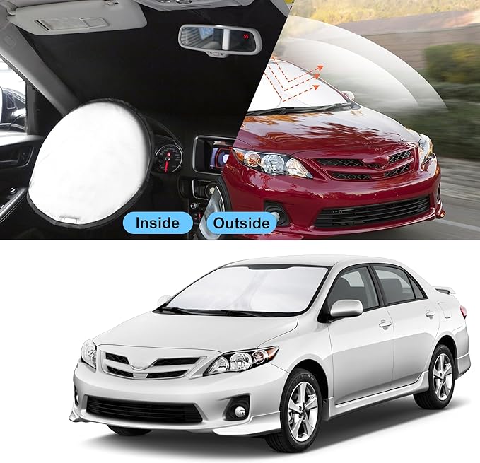 TINGLU Sun Shade for Toyota Corolla 2009-2013 Accessories Windshield Sun Shade Window Shade UV Rays Protection Sun Visor Cover with Steering Wheel Sunshade Storage Bag