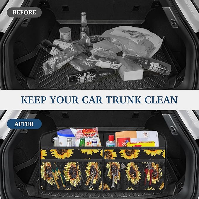 Femuar Car Trunk Organizer, Car Storage Organizer with Large Capacity Waterproof Collapsible Trunk Organizer for Car Suv/Jeep/Sedan