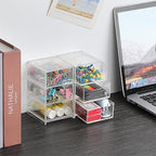 BTSKY 2 Pack Small Acrylic Storage Organizer with Drawers, 3-Layer Clear Desktop Organizer for Office Supplies Mini Storage B