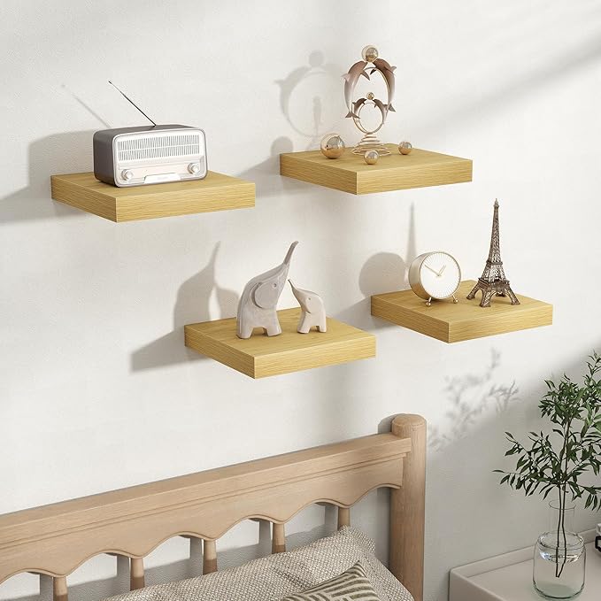 Fun Memories Rustic Wood Floating Shelves for Wall, Space-Saving Wall Mounted Shelves for Bathroom, Bedroom, Living Room and 
