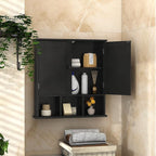 TaoHFE Black Bathroom Over The Toilet Storage Cabinet,Wall Medicine Cabinet Organizer with 2 Door Adjustable Shelves,Wooden M
