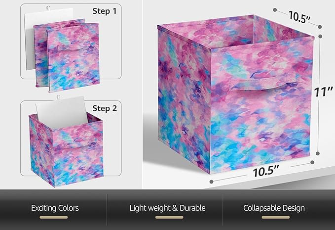 Sorbus Fabric Storage Cubes - 6 Foldable Tie Dye Storage Bins for Organizing Cubbies, Toy Box - Clothes Storage & Closet Orga