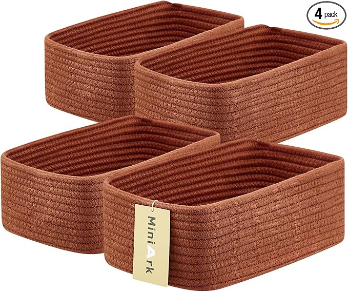 MiniArk Small Storage Baskets for Organizing | Closet Organizer Bins | Shelf Toy Basket | Woven Rope Baskets | Cube Decorativ