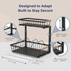 Under Sink Organizer, 2 Pack, 2 Tier Sliding L-Shaped Carbon Steel Rack with Adjustable Height, Motion-Activated LED Lights, 