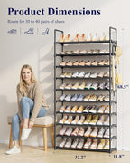 Kitsure Shoe Rack for Closet - 10-Tier Shoe Organizer with Hook Rack, Large-Capacity & Space-Saving Shoe Shelf for Entryway, 