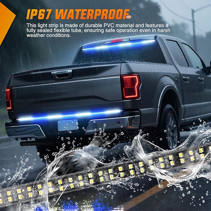 Nilight 60 Inch Truck Tailgate Strobe Light Strip Tail Emergency Bar Rear Window Warning Lamp Ultra-Bright Double Row 360 LED for Pickup Trailers Construction Vehicles Car SUV, Blue White