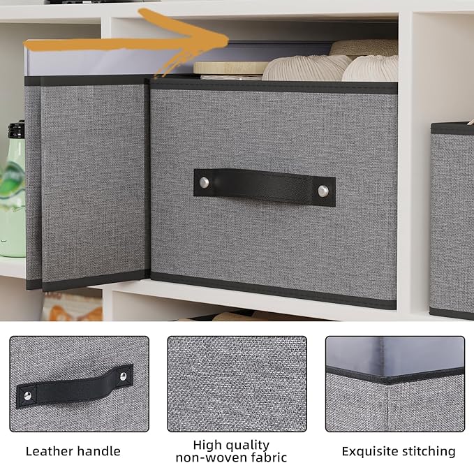 Foldable Storage Boxes, Fabric Storage Baskets with Handles, Cube Organizer Bins for Organizing Shelves, 13 × 9.1 × 5.5 Inch,