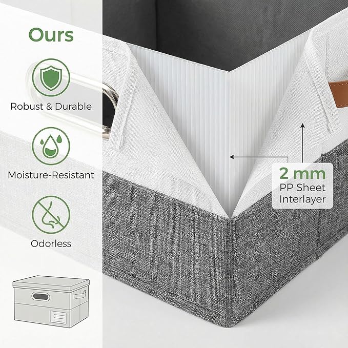 PRANDOM Storage Bins with Lids [3-Pack] Linen Fabric Foldable Storage Boxes Organizer Containers Baskets Cube with Cover for 