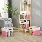 Bagnizer Storage Cubes, 4 Pack Linen Foldable Storage Bins (13 x 13 inch) with Clear Window and Handles, Fabric Organizer for