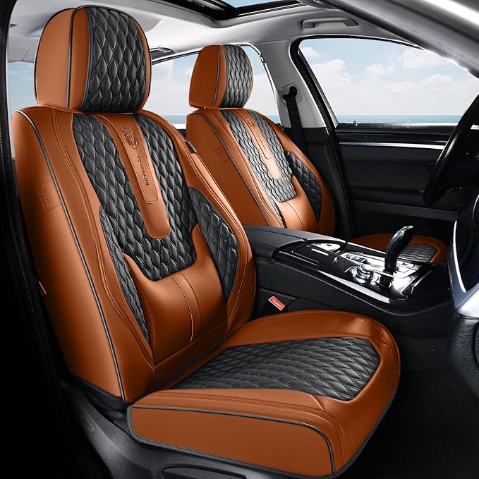 Coverado Car Seat Covers Full Set, Nappa Leather Seat Covers for Car, Waterproof Car Seat Protector with Lumbar Support, Auto