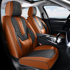 Coverado Car Seat Covers Full Set, Nappa Leather Seat Covers for Car, Waterproof Car Seat Protector with Lumbar Support, Auto