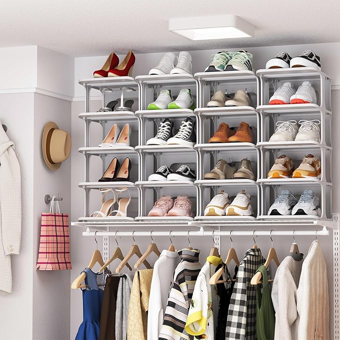 HAIXIN Shoe Rack for Closet - Stackable Shoe Organizer for Closet, Space-Saving Narrow Shoe Rack for Front Door Entrance, Gre