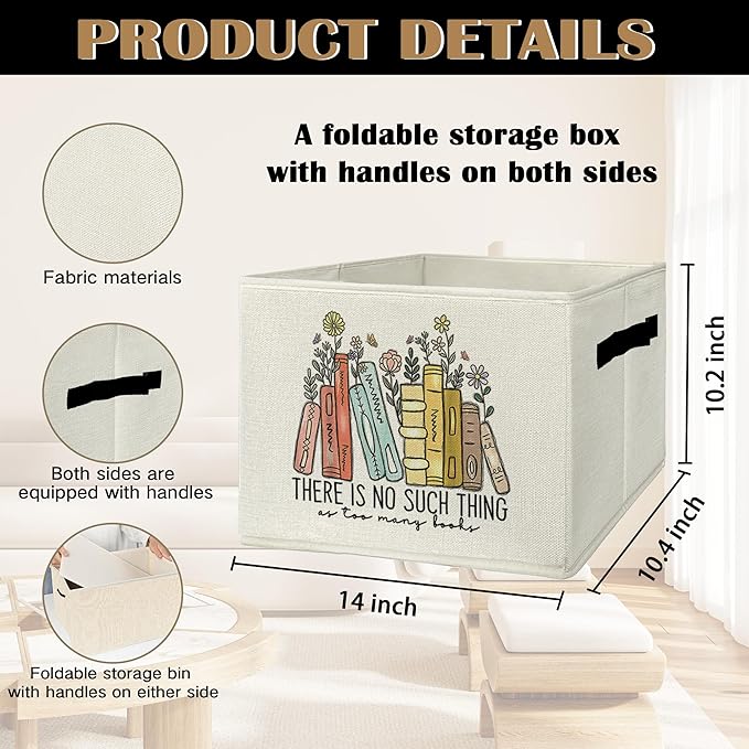 Book Lovers Gifts Storage Bins & Boxes with Handles, Bookish Gifts Foldable Basket for Organizing, Reader Gift Collapsible St