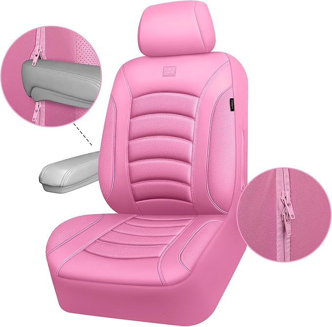 CAR PASS 3D Foam PU Leather Pink Car Seat Covers, Universal Seat Covers Front 2 for Trucks SUV Sedan Automotive Seat Covers A