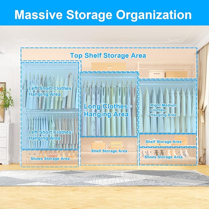 Ulif E13C Max Heavy Duty Closet Organizer System，Freestanding Clothing Racks for Hanging Clothes，Adjustable Garment Rack 86" 