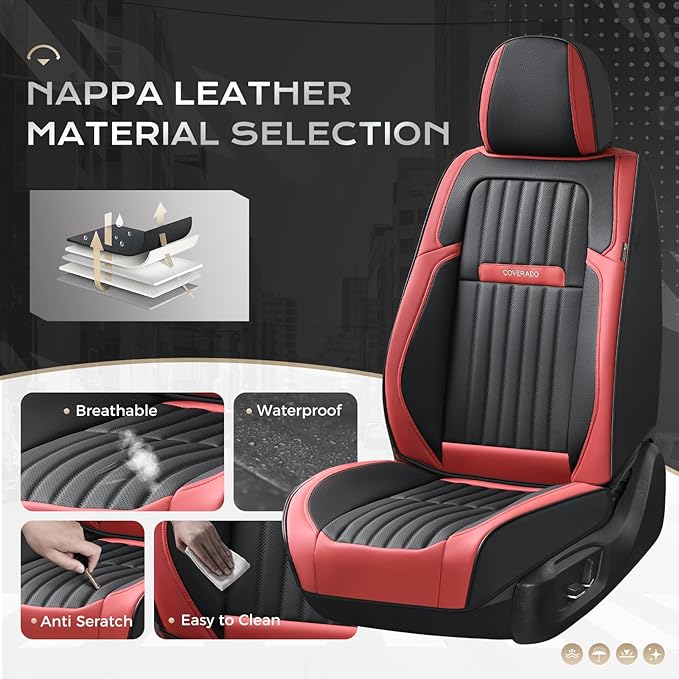 Coverado Car Seat Covers Front Seats, Seat Covers for Cars, Car Seat Protector, 2-Pack Car Seat Cushion Nappa Leather, Waterp