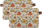 xigua Mushroom Eyes Storage Basket Collapsible Storage Bins Waterproof Canvas Storage Basket with Leather Handles for Home Cl