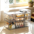 Prsildan Acrylic Drawer Makeup Organizer with 9 Drawers, Set of 3 Office Desk Organizers Accessories, Clear Stackable Storage