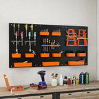 Goplus Pegboard Wall Organizer, 9-Bin Parts Rack Organizer w/Hammer Racks, Tool Holders & Hooks, Heavy-Duty Utility Tool Stor