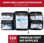 520 Pieces Premium First Aid Kit - Large Emergency Medical Kit for Survival, Car, Home, Travel, Camping, Backpack, Hiking, Sc