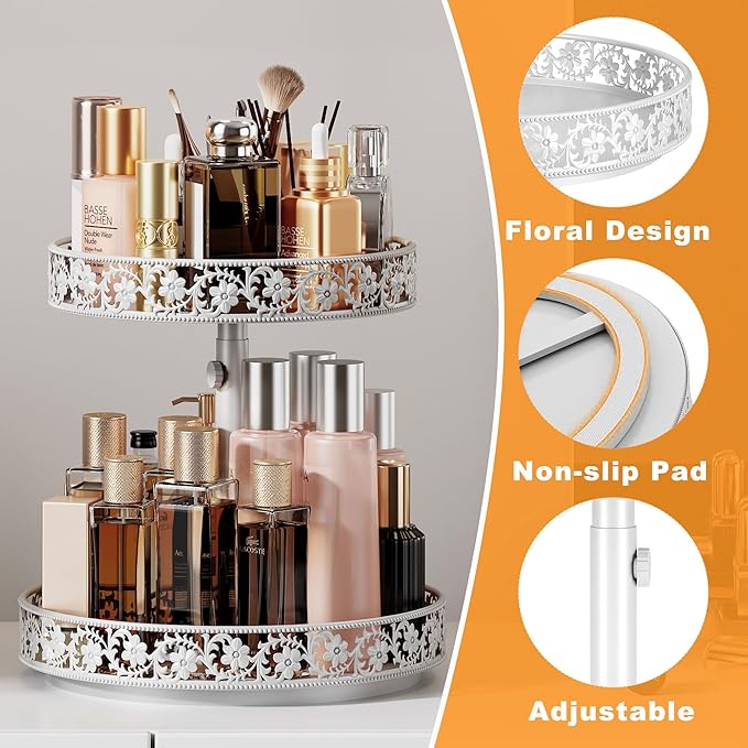 Two Tier Lazy Susan Metal, 2 Tier Wood Lazy Susan 12 Inch, Rotating Spice Rack Organizer for Cabinet Dining Table Top Kitchen