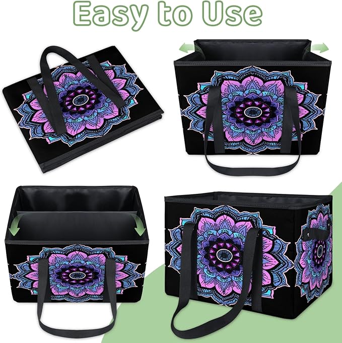 Reusable Grocery Bags Heavy Duty Shopping Bags Foldable Large Tote Bags with Long Handles & Hard Bottom