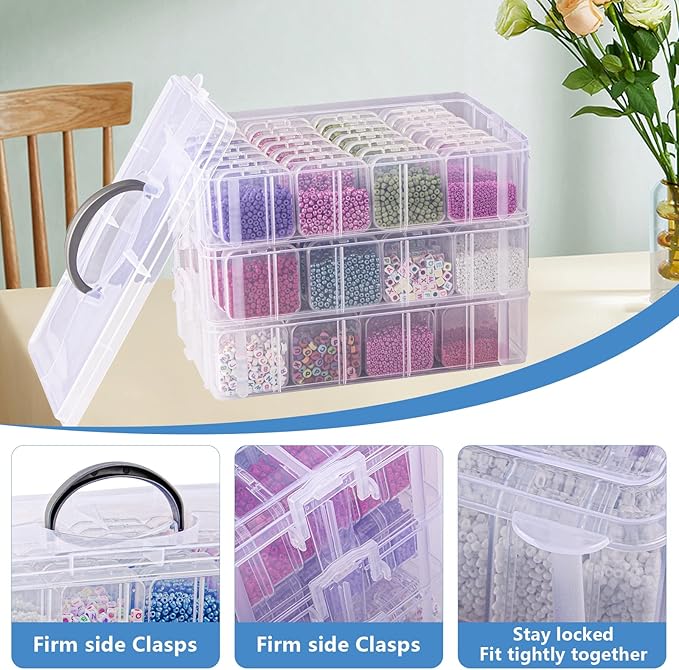 VTG Bead Organizer Box, 84 Pcs Small Organizers, 3-Tier Bead Storage Containers Portable Organizer and Storage Box Stackable 