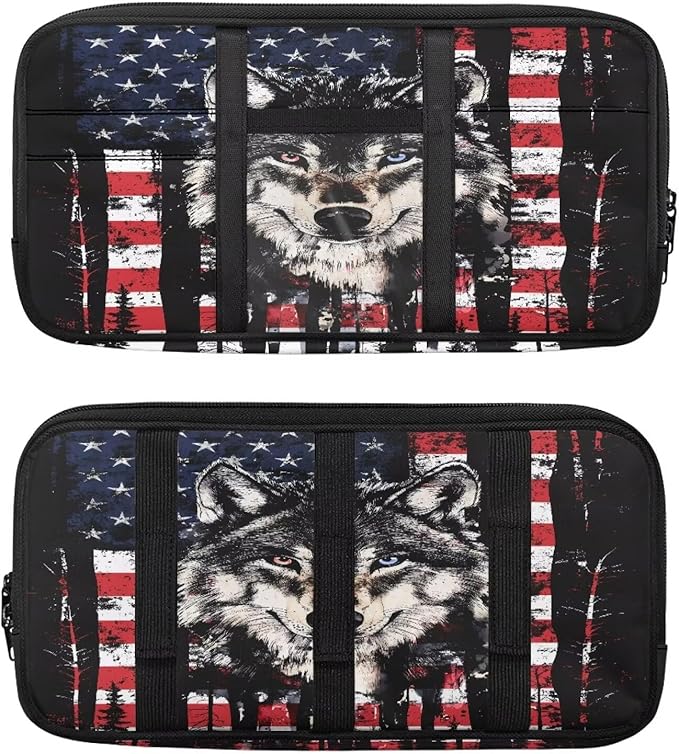 Wolf American Flag Car Sun Visor Storage Bag,Truck Visor Organizer Card Sleeve Pocket Document Holder for Registration, Driving Licens