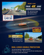 ROVE R2-4K Dual PRO Dash Cam Front and Rear, True 4K+2K Dash Camera for Cars, STARVIS 2 IMX678 + IMX675 Sensors, Free 128GB C