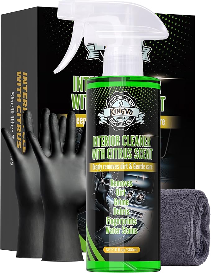 Kingvo Car Interior Cleaner Spray, Multipurpose Leather Seat Cleaner Upholstery Car Cleaning Kit with Citrus Flavor Auto Dash