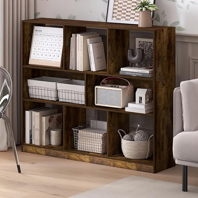 Furinno DALY Book Shelf, 8-Cube Bookshelf, Horizontal Cube Storage Organizer Bookcase, 10.9 x 47.2 x 39.4, for Living Room, B