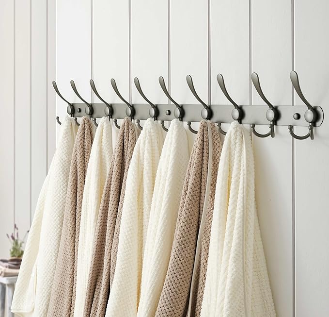Dseap Coat Rack Wall Mount - 38” Long 10-Tri-Hooks Heavy Duty Coat Hanger Rail Wall Hooks for Hanging Coats Hats Clothing Clo