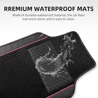 NBTEPEM Waterproof Universal Fit Car Floor Mats, Faux Leather Sporty Car Carpet Mats with Anti-Slip Nibbs Backing & Driver Heel Pad Fit for SUV, Vans, Sedans, Trucks, Set of 4 (Black with Pink line)