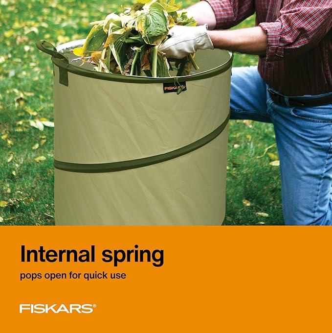 Fiskars Kangaroo Collapsible Spring Up Garden Bag for Yard Waste, Grass, Branches & Weeds, Tear & Mildew Resistant Vinyl-Coat