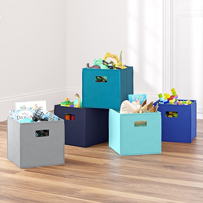 RiverRidge Folding Storage Bins with Handles Turquoise Cube Storage Organizer for Closet, Bedroom & Playroom - Closet Organiz
